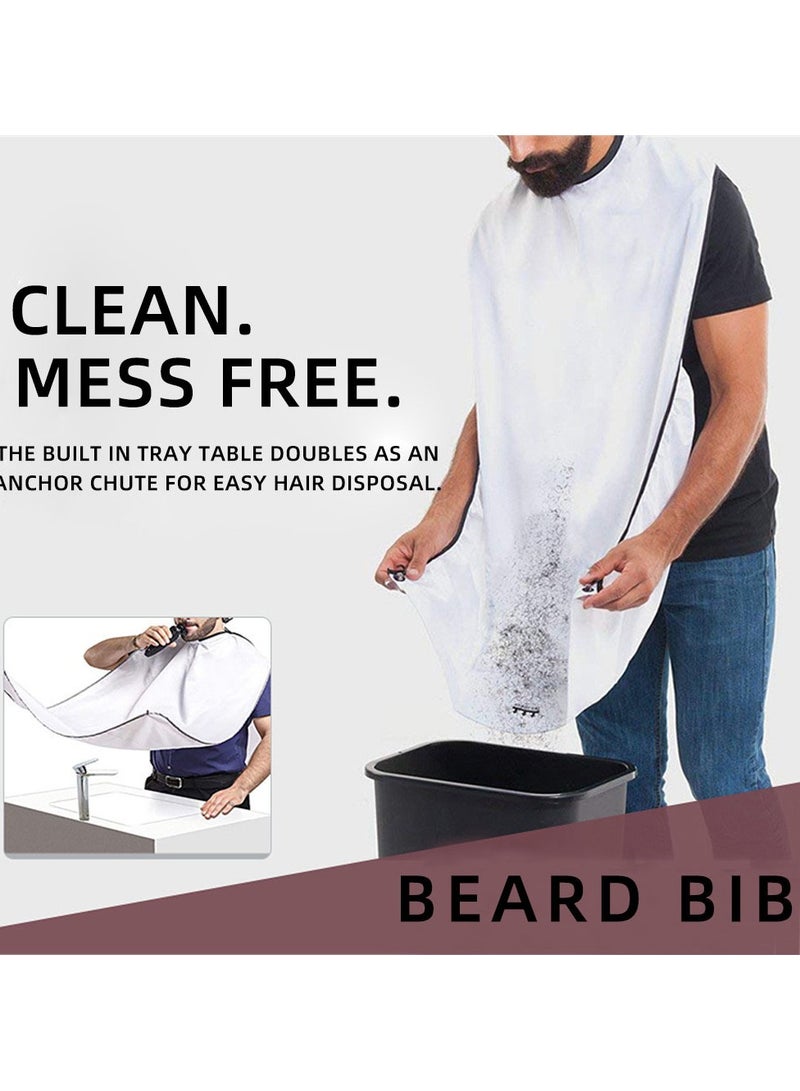BEUTPATER Beard Bib Apron, Mens Beard Hair Catcher for Shaving and Trimming, Non-Stick Beard Shave Cape, Grooming Accessories Tools & Gifts for Husband or Dad-White - Image 2
