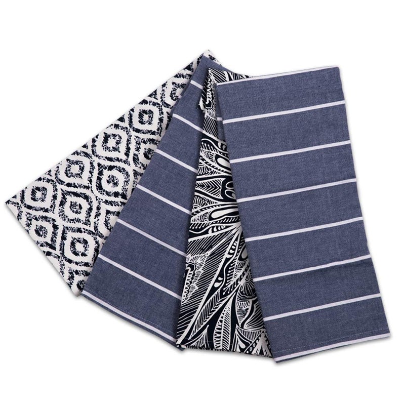 ACCENTHOME Cotton Kitchen Towels Set of 4  Absorbent Towels Set  Tea Towels  Bar Towels  Trellise Design Kitchen Linen Multi Purpose Dish Hand Towels 20x28