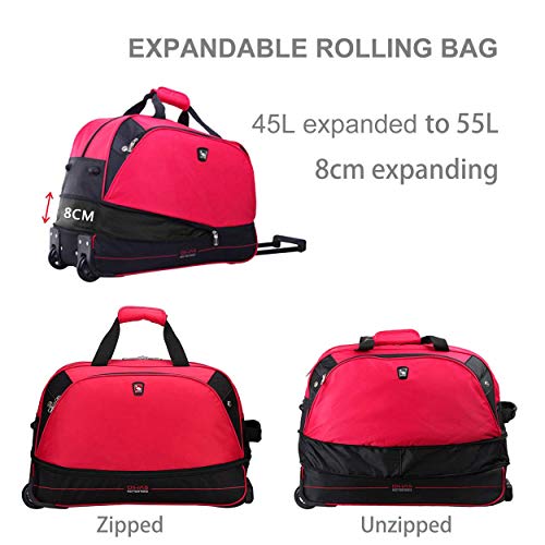 OIWAS 22 inch Rolling Duffle Bag with Wheels Small Duffel Bag with Wheels Travel Tote Weekend Overnight Carry On Luggage Expandable 50L to 60L Women Men Red - Image 3