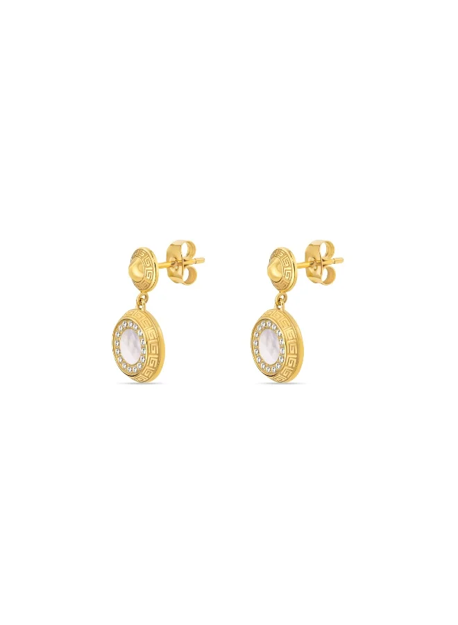 Guy Laroche Victoria Gold Plated White Mother-of-pearl Earrings with Crystals for Women