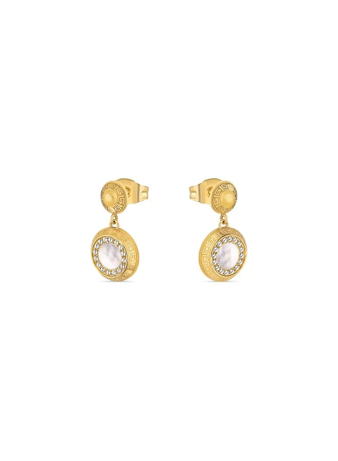Guy Laroche Victoria Gold Plated White Mother-of-pearl Earrings with Crystals for Women