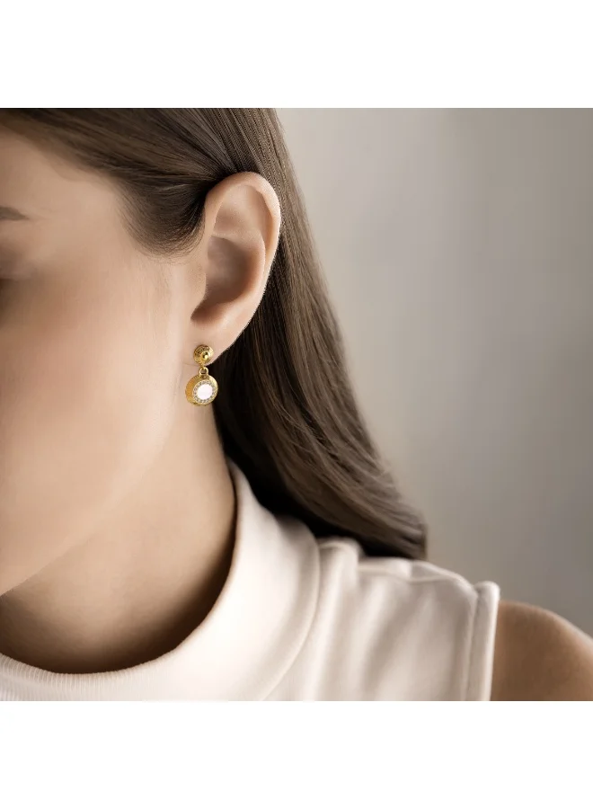 Guy Laroche Victoria Gold Plated White Mother-of-pearl Earrings with Crystals for Women