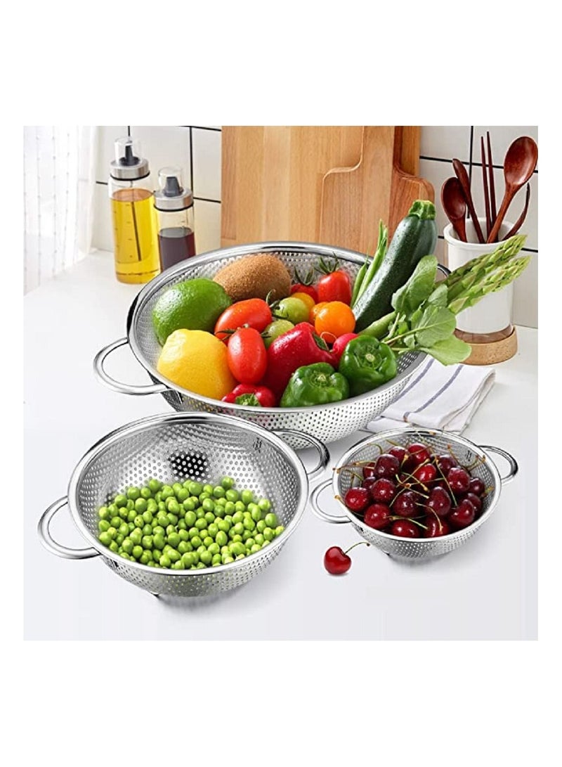 3 Stainless Steel Micro Perforated Colanders Strainers Silver 8.8 inch  - Image 1