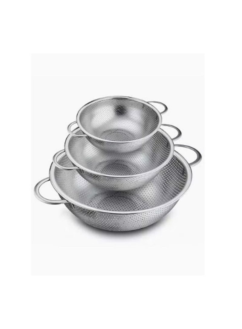 3 Stainless Steel Micro Perforated Colanders Strainers Silver 8.8 inch  - Image 2