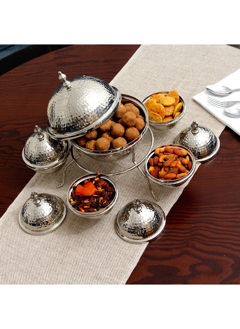 IZZHAAR IZZHAAR Stainless Steel Tureen Zumba Gift Set Pack of 6 Bowls with Lids Stand Dry Fruit Container Snacks Serving Bowl Sets Ideal for Keeping Cookies Sweets Chips  - Image 4