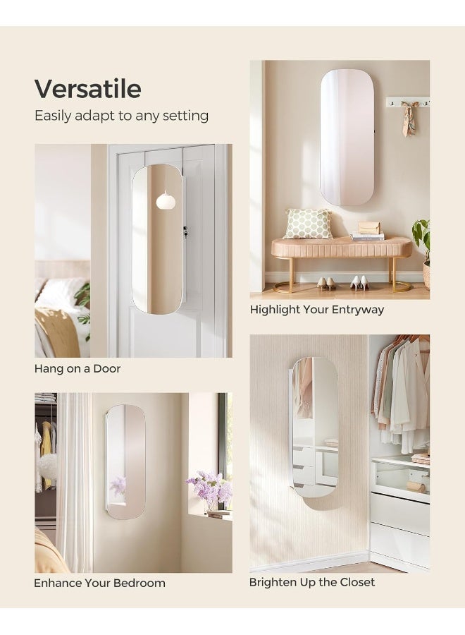 سونمجز خزانة مجوهرات بمرآة LED من SONGMICS مع مساحة تخزين، تُثبت على الحائط أو الباب، خزانة مرآة دائرية عريضة قابلة للقفل، مع مرآة داخلية، 10 × 42 × 108 سم، سطح أبيض مع بطانة رمادية بيج. - Image 3