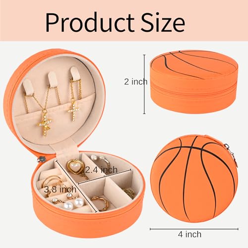Mindoub 12-Pack Basketball Jewelry Box Bulk Team Gifts for Girls, Orange Round Mini Travel Jewelry Case Organizer for Basketball Players Coaches, Senior Night Tournament Gifting - Image 2