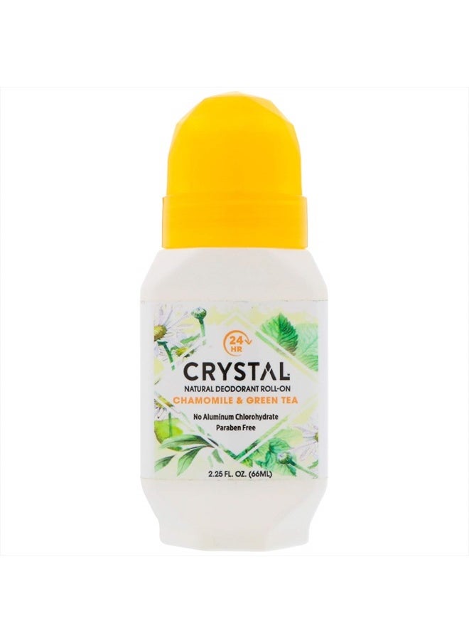 CRYSTAL ESSENCE Mineral Deodorant Roll-On, Chamomile & Green Tea 2.25 oz (Pack of 4) 