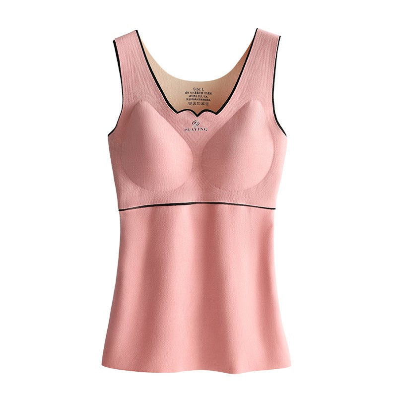 Oxygen-friendly 2.0 velvet seamless large size thermal vest womens velvet padded close-fitting heating vest thermal underwear for women Pink  - Image 1
