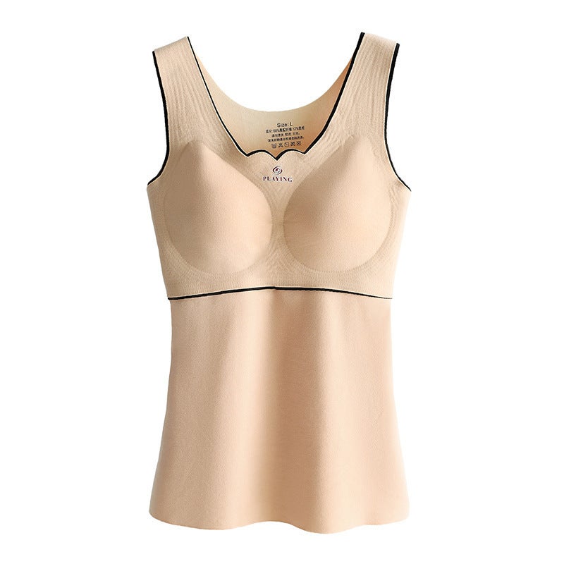Oxygen-friendly 2.0 velvet seamless large size thermal vest womens velvet padded close-fitting heating vest thermal underwear for women Pink  - Image 2
