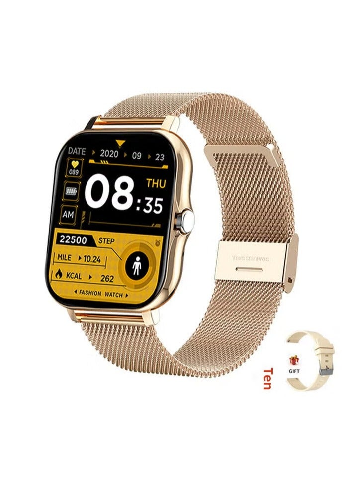Y13 Smartwatch 1.83 Fitness Tracker Bluetooth Call HR Monitor Gold mesh + silica gel 