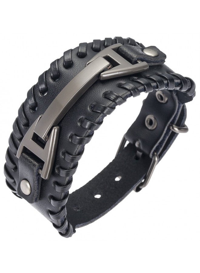 Hamoery Men Leather Bracelet Punk Braided Rope Alloy Bracelet Bangle Wristband - Image 4
