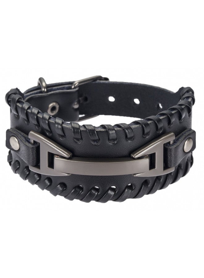 Hamoery Men Leather Bracelet Punk Braided Rope Alloy Bracelet Bangle Wristband - Image 1