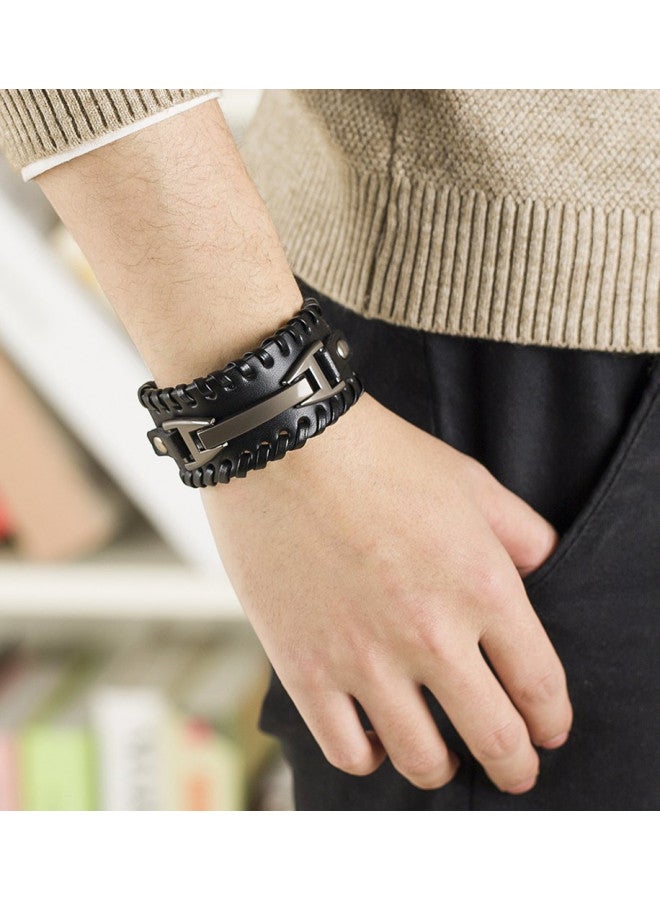 Hamoery Men Leather Bracelet Punk Braided Rope Alloy Bracelet Bangle Wristband - Image 2