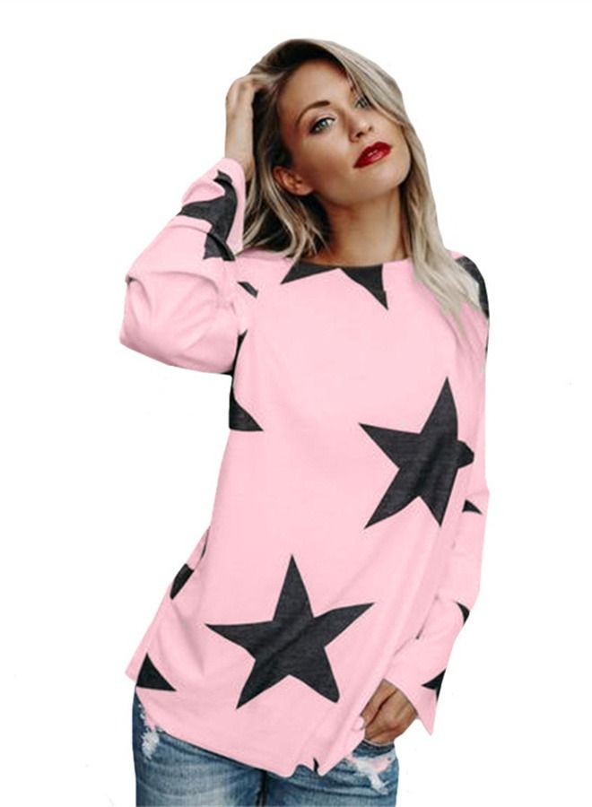 Loquat Women's Star Cotton Round Neck Long Sleeve T-Shirt  - Image 1