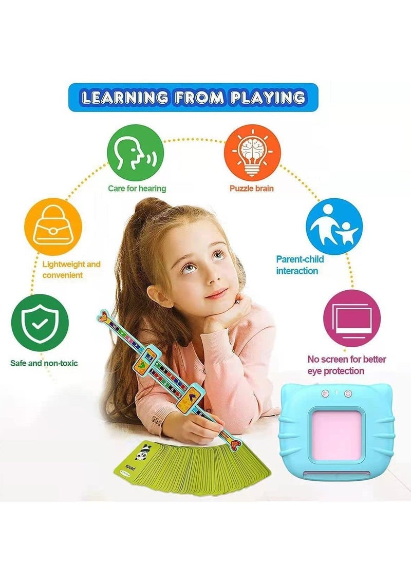 Kid Educational Montessori Preschool Animals Audible Flash Cards for kids 1 to 6 Years .Learning Toys Phonics Talking Flash Cards Device with 112 pcs Double-Sided Cards 224 Words Blue Color - Image 4