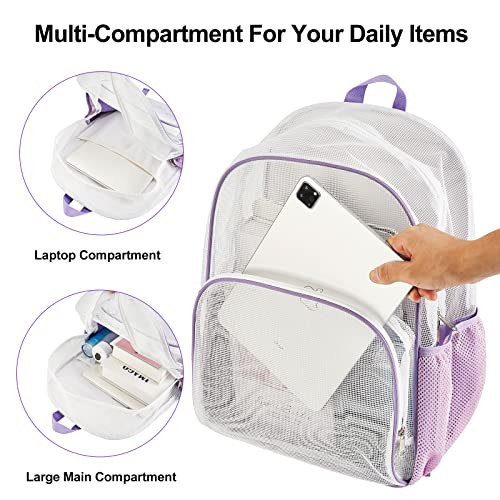 COVAX Mesh Backpack for School, Heavy Duty Mesh Bookbag, Semi-Transparent Back Pack for Beach, Swimming, Sports, Work, Travel (Purple) - Image 5