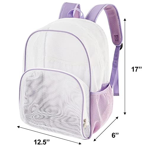 COVAX Mesh Backpack for School, Heavy Duty Mesh Bookbag, Semi-Transparent Back Pack for Beach, Swimming, Sports, Work, Travel (Purple) - Image 3