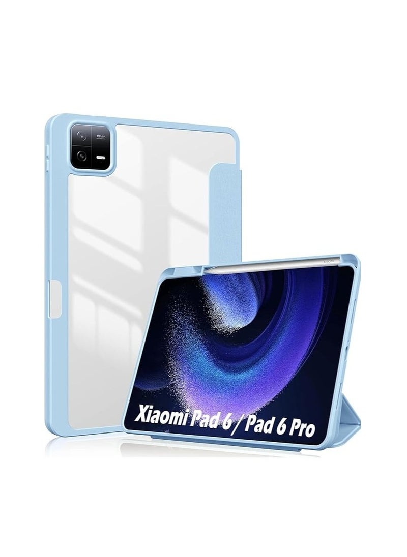EVO Case Compatible with Xiaomi Mi Pad 6/6 Pro 11.0 Inch 2023, Slim Protective Case Cover with Pencil Holder, Auto Wake/Sleep Transparent Smart Case Tablet Cover for Xiaomi Pad 6 (Light Blue)  - Image 1