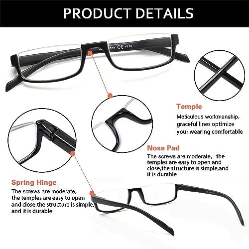 Kerecsen Half Frame Reading Glasses for Men & Women, Lightweight Comfort-Fit Design with Spring Hinges (5Black, 2.00) - Image 3