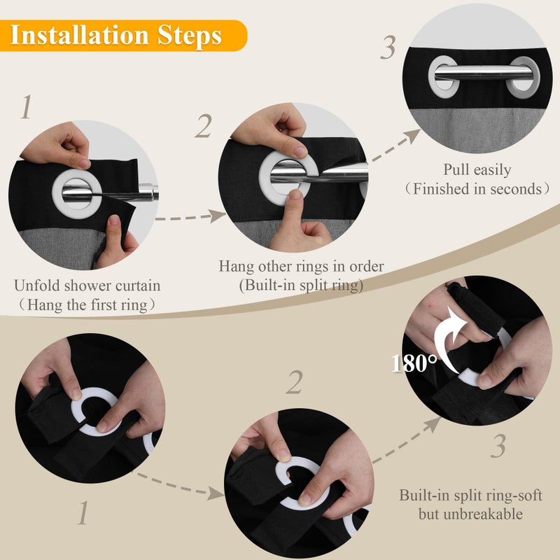 Jowels Black Shower Stain - لا توجد خطاطيف مطلوبة إضافية تبلغ 87 بوصة من الكتان في ستائر دش مقسمة بتصميم الستار للاستحمام للتجاري والفندق النافذة العلوية من السهل لتثبيت 72x87 - Image 2