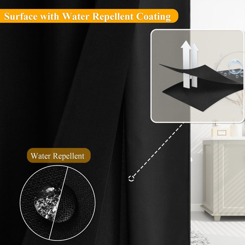 Jowels Black Shower Stain - لا توجد خطاطيف مطلوبة إضافية تبلغ 87 بوصة من الكتان في ستائر دش مقسمة بتصميم الستار للاستحمام للتجاري والفندق النافذة العلوية من السهل لتثبيت 72x87 - Image 3