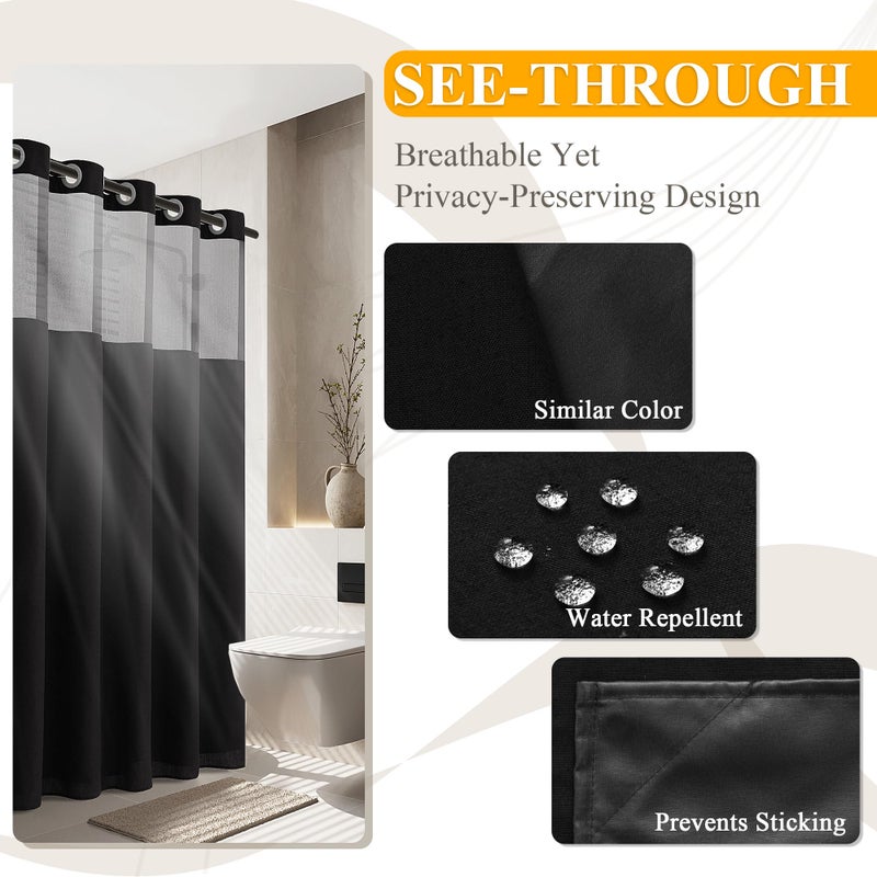 Jowels Black Shower Stain - لا توجد خطاطيف مطلوبة إضافية تبلغ 87 بوصة من الكتان في ستائر دش مقسمة بتصميم الستار للاستحمام للتجاري والفندق النافذة العلوية من السهل لتثبيت 72x87 - Image 4