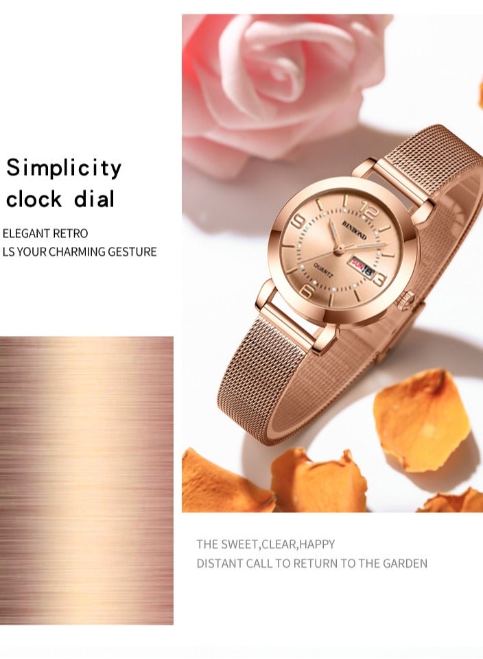 BINBOND Women's Steel Strap Quartz Watch Waterproof Elegant Watch Ladies Gifts - Image 3