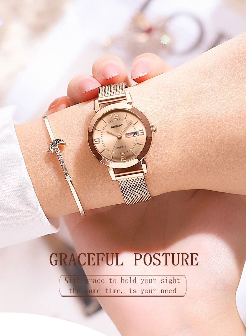 BINBOND Women's Steel Strap Quartz Watch Waterproof Elegant Watch Ladies Gifts - Image 5
