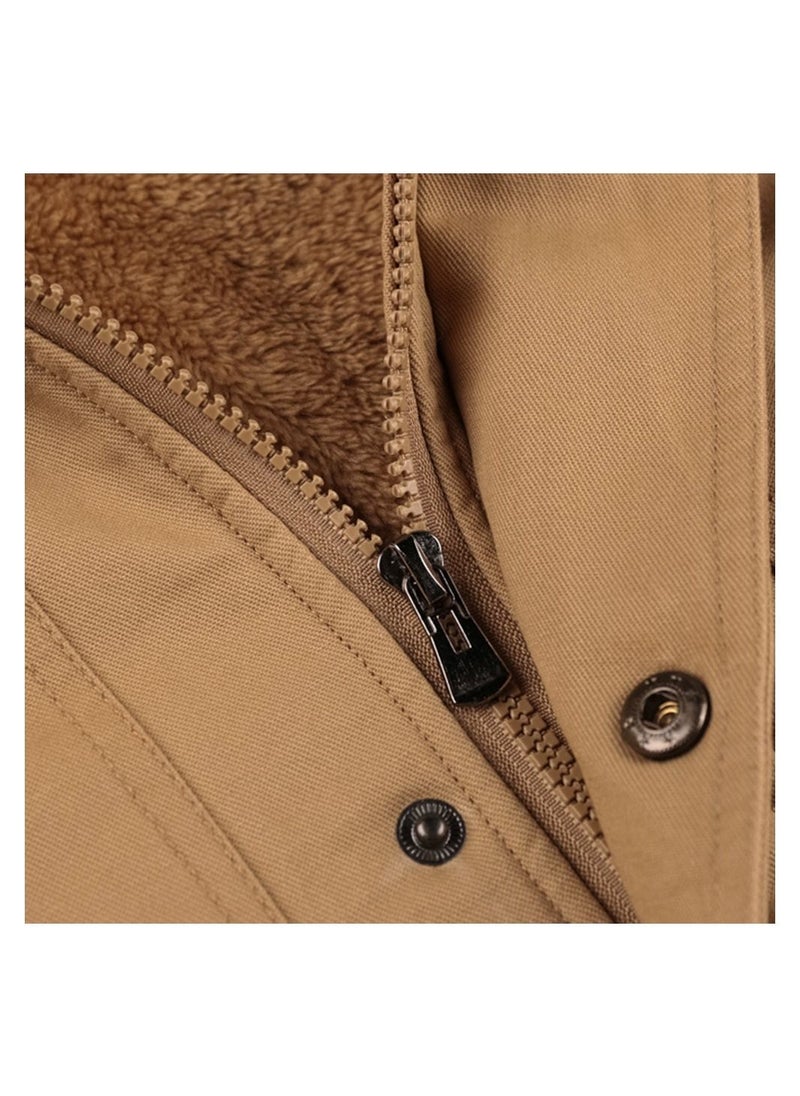 Loquat Men's Trench Cloose Standing Collar Hooded Jacket Khaki  - Image 2