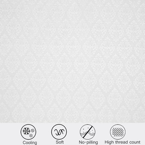 FRESH FROM LOOM Microfiber Wrinkle Resistant|Soft Skin Safe|Breathable King Size Flat Geometric Bedsheets|Hotel&Home|Double Bedsheet Set with 2 Pillow Covers(95X90 Inches White|Damas Design),144 TC - Image 4