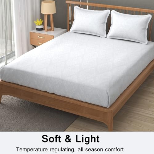 FRESH FROM LOOM Microfiber Wrinkle Resistant|Soft Skin Safe|Breathable King Size Flat Geometric Bedsheets|Hotel&Home|Double Bedsheet Set with 2 Pillow Covers(95X90 Inches White|Damas Design),144 TC - Image 5