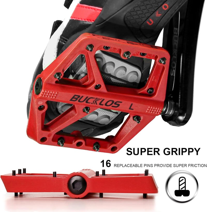 BUCKLOS Mountain Bike Pedals MTB Pedals Flat, Adult Bicycle Road Bike Large Platform Nylon Non-Slip Pedal for Gravel Bike/Hybrid Bike 9/16" - Image 3