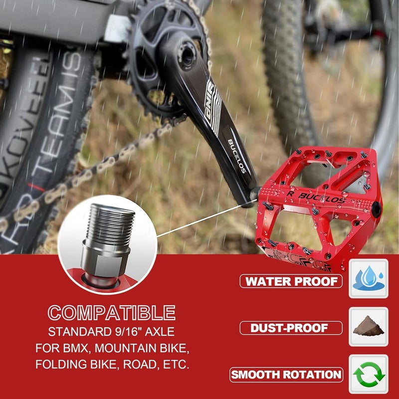 BUCKLOS Mountain Bike Pedals MTB Pedals Flat, Adult Bicycle Road Bike Large Platform Nylon Non-Slip Pedal for Gravel Bike/Hybrid Bike 9/16" - Image 4