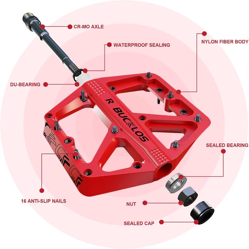 BUCKLOS Mountain Bike Pedals MTB Pedals Flat, Adult Bicycle Road Bike Large Platform Nylon Non-Slip Pedal for Gravel Bike/Hybrid Bike 9/16" - Image 2