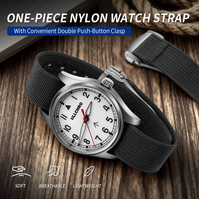ULLCHRO Nylon Watch Strap 20mm 22mm Nylon Watch Band Replacement Single Pass Strap Breathable Military Watch Bands for Men Soft Elastic Watch Straps (20mm, Black) - Image 2