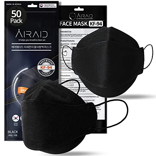 AIRAID-KF94 [Individually Wrapped] - Made in Korea, 4-Layer Filter, 3D Face Mask, Black, White, Adult and Older Teens (Black-50P) - Image 1
