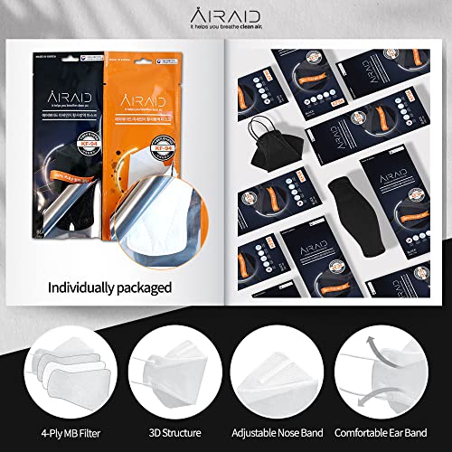 AIRAID-KF94 [Individually Wrapped] - Made in Korea, 4-Layer Filter, 3D Face Mask, Black, White, Adult and Older Teens (Black-50P) - Image 2