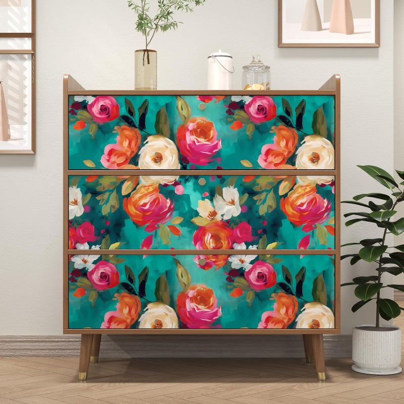 BOKEBEVE Extra Long Vibrant Wallpapers Watercolour Floral Peel and Stick Wallpaper Boho Contact Paper for Counter Cabinet Shelf Renter Friendly Oil Painting Colorful 17.5 x 393.5In - Image 5