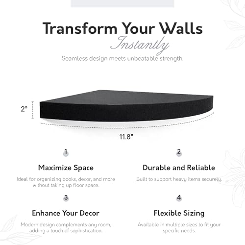 [IN]PLACE InPlace Durbale Corner Shelf - Easy to Install & Remove, Floating Corner Shelves - Wall Mounted Decorative Corner Shelf for Bouquet of Flowers or Small Lamp - 11.8"D x 11.8"W x 2"H, Espresso - 191808 - Image 2