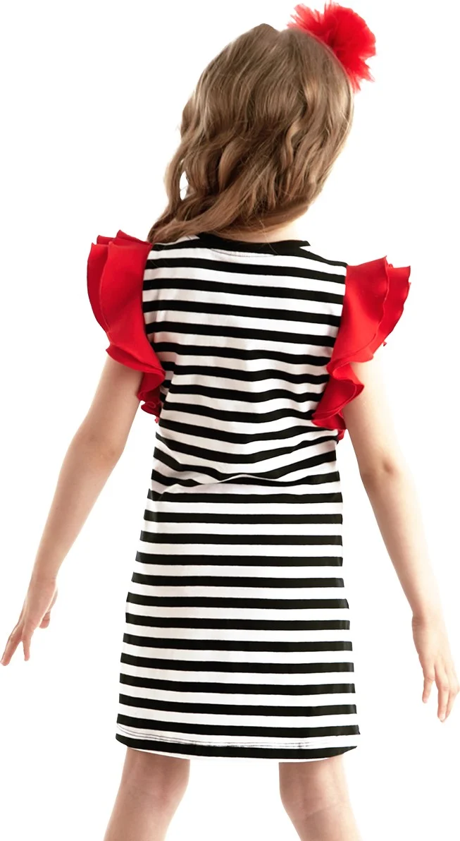 Denokids Striped Ruffle Sleeve Dress