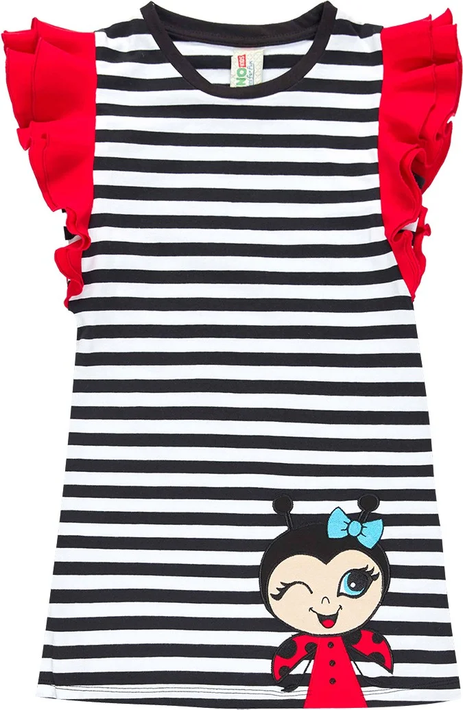 Denokids Striped Ruffle Sleeve Dress