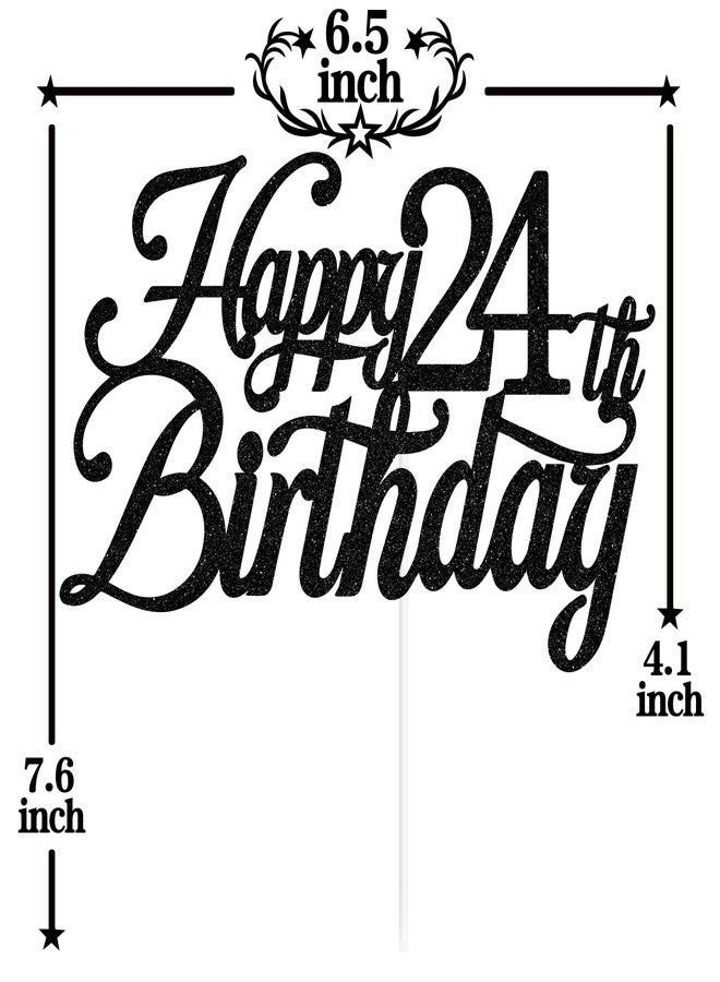PYBHILK Black Glitter Happy 24th Birthday Cake Topper, Cheers to 24 Years/Level 24 Unlocked/24 Years Loved & Blessed, Funny 24th Birthday Party Decorations Supplies - Image 2