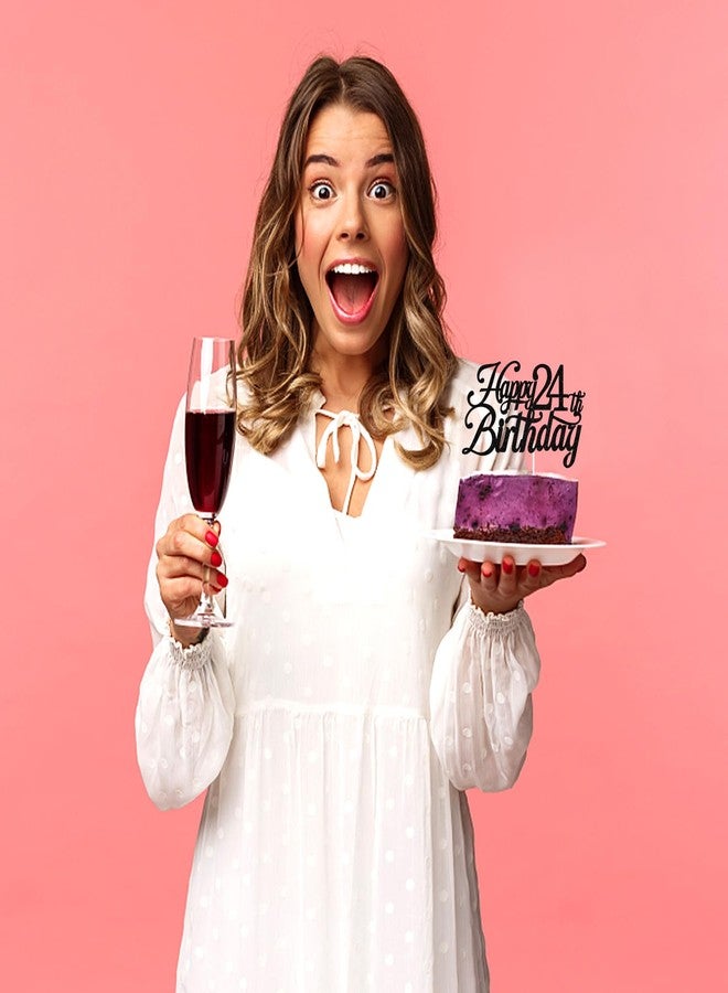 PYBHILK Black Glitter Happy 24th Birthday Cake Topper, Cheers to 24 Years/Level 24 Unlocked/24 Years Loved & Blessed, Funny 24th Birthday Party Decorations Supplies - Image 3