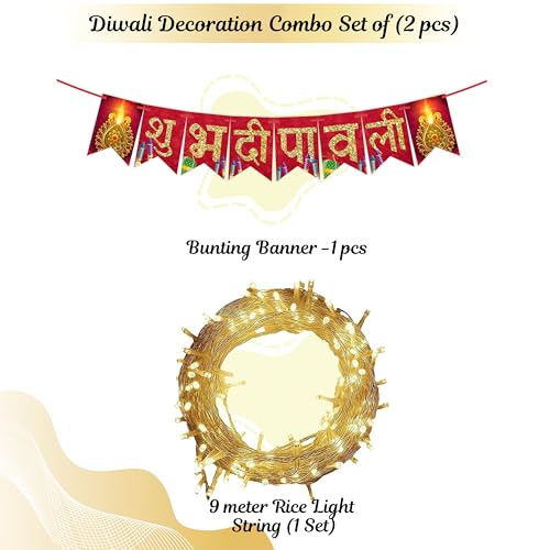 Wobbox Diwali Decoration Set - Happy Diwali Banner, Rice Lights, Decoration Items (FP5855) - Image 2