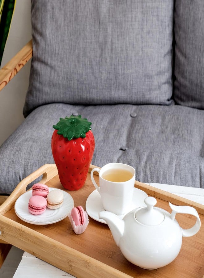 IMIKEYA Strawberry Shaped Canisters, Strawberry Ceramic Cookie Jars Farmhouse Jars With Lids Biscuit Treat Container Food Storage Tin for Tea Sugar Flour - Image 3