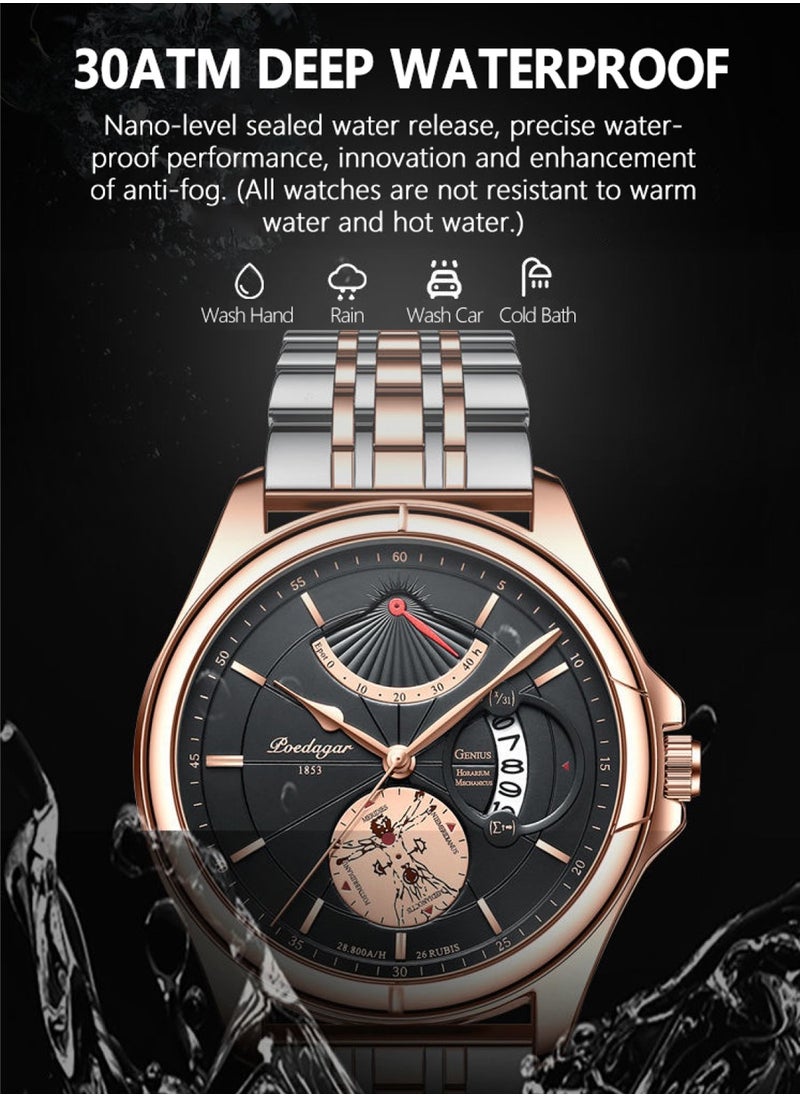 POEDAGAR Men’s Round Analog Quartz Stainless Steel watch 42mm  - Image 2