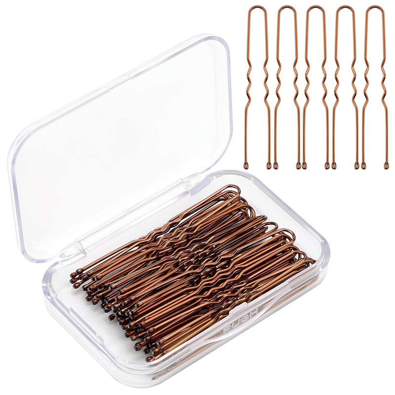 AIEX 50 Pieces UShaped Hair Pins Kit Hair Clips Secure Hold Hair Clips for Women Girls and Hair Salon Brown