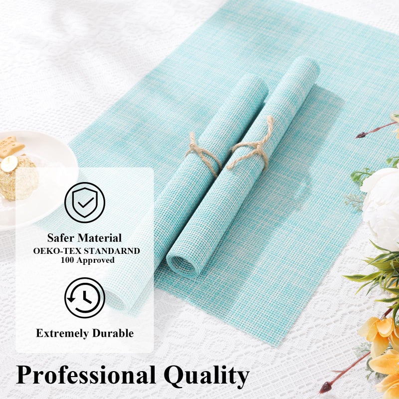 SHACOS SHACOS Placemats Set of 6 Woven Vinyl Place Mats Wipeable Heat Resistant Washable Table Mats Indoor Outdoor  Blue  - Image 2