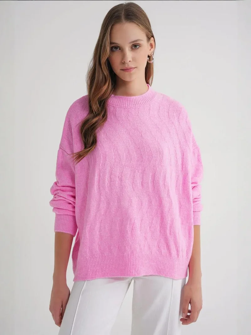 MixRay Mixray Ribbed Knitwear Pullover Sweater with Hair Braid Pattern